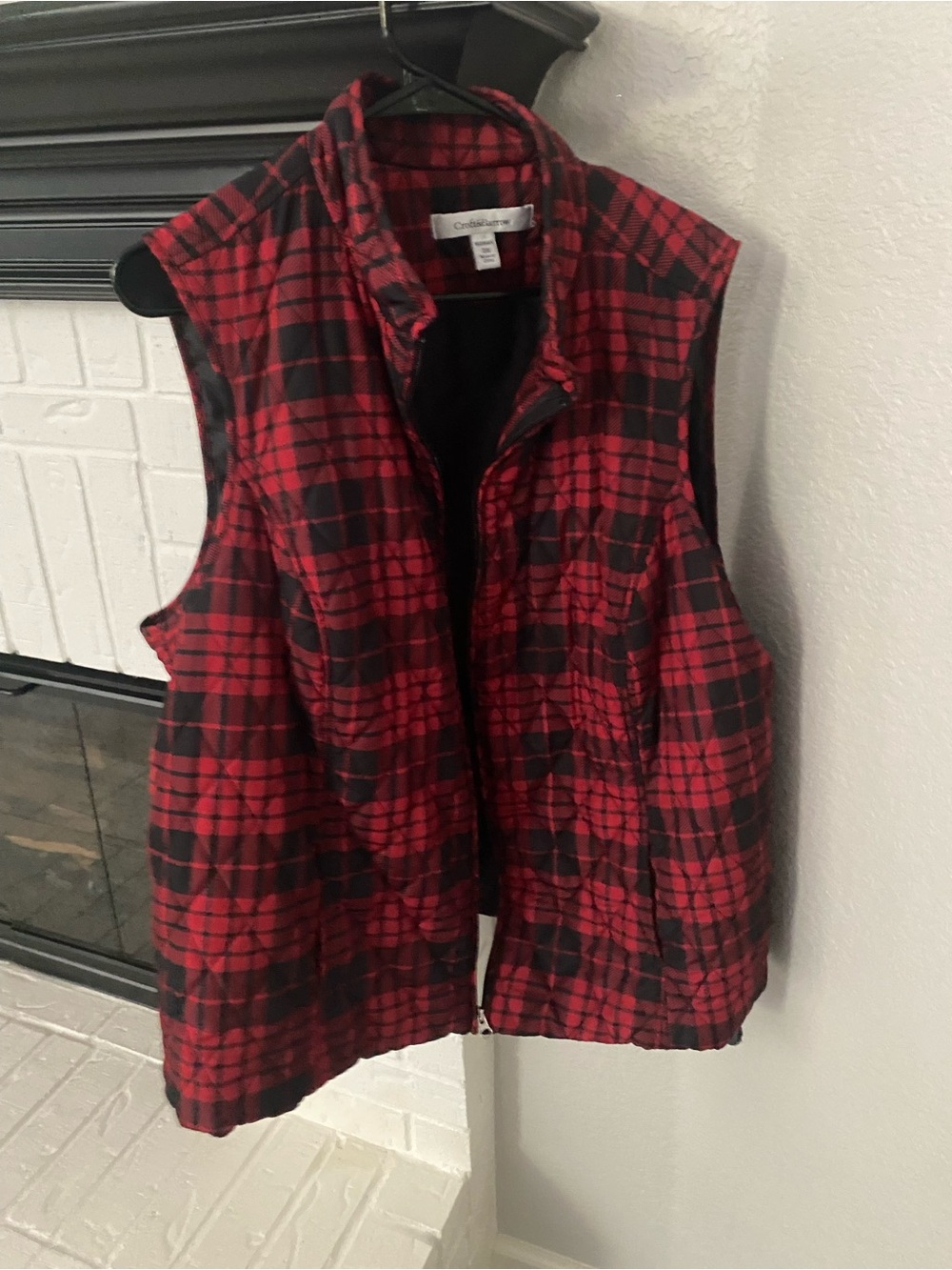 croft & barrow Red and Black Plaid Quilted Vest